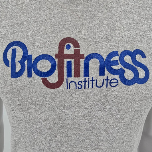 Vintage 1980s Screen Stars Biofitness Institute Manhattan Gray Gym T-Shirt (XS)