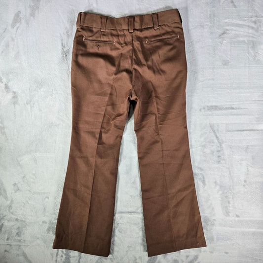 Vintage 1970s Liberty Overseas Corp NYC Brown Texturized Polyester Pants (34x29)