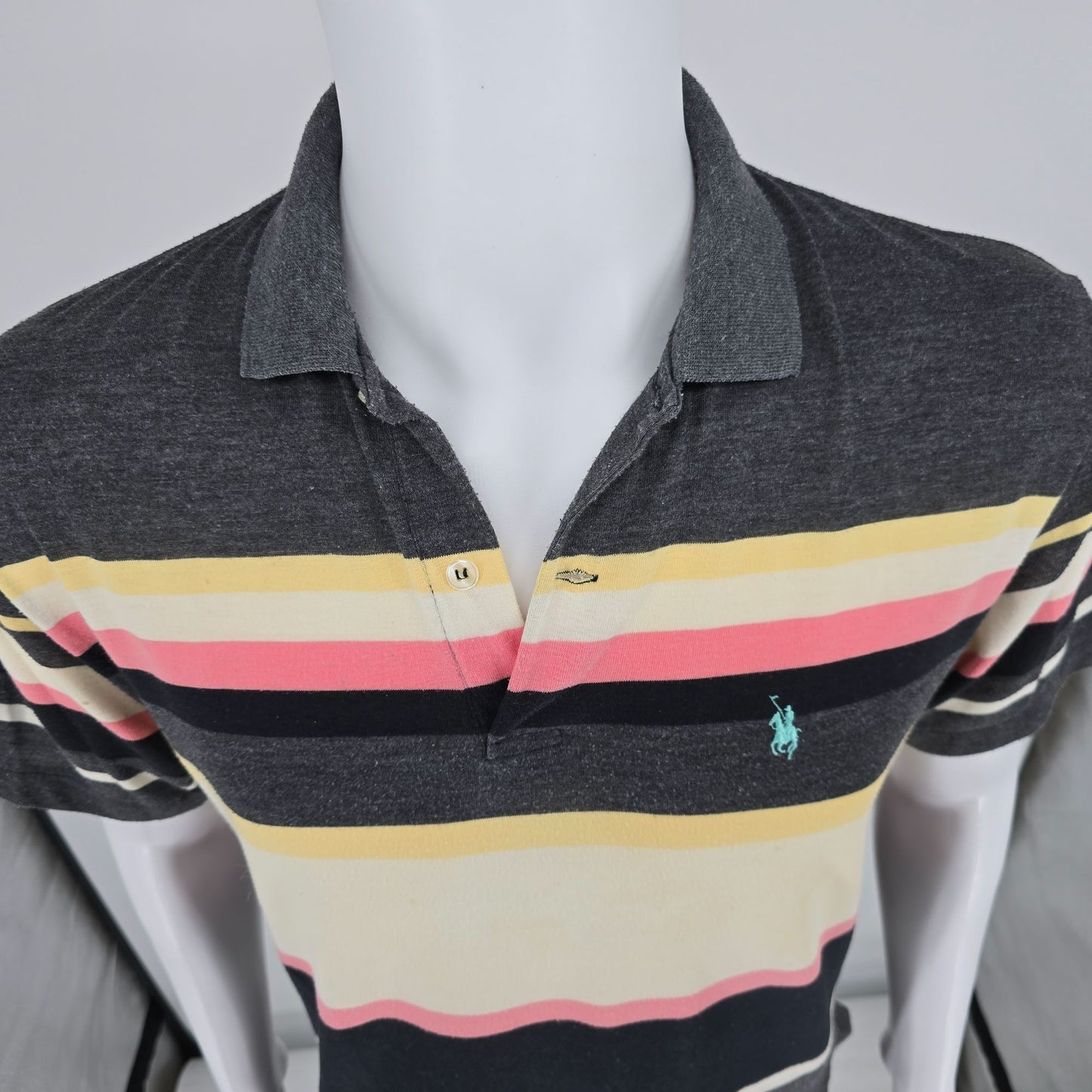 Vintage 1990s Knights of the Round Table Striped Rayon Blend Polo Shirt