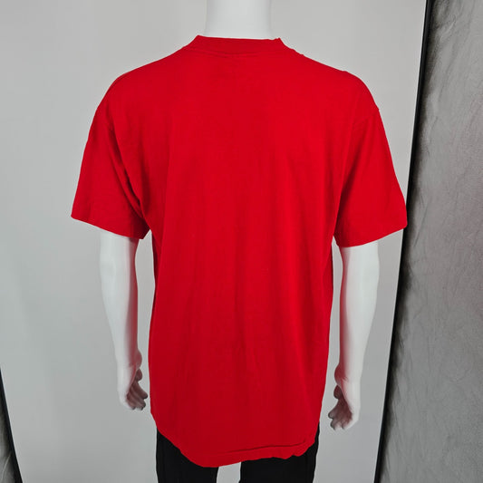 Vintage 1990s Fruit of the Loom Heavy Cotton Heavyweight Blank Red T-Shirt -L/XL