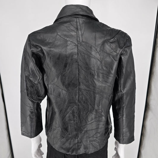 Vintage 1990s Unbranded Black Cropped Fit Zip-Up Patchwork Leather Jacket (S)
