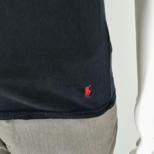Polo Ralph Lauren Black Crew Neck T-Shirt Red Pony Hem Logo (M)