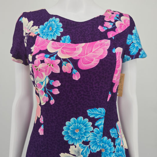 Vintage 1960s Ui-Maikai Hawaii Aloha Wear Purple Floral Maxi Tiki Dress (S)