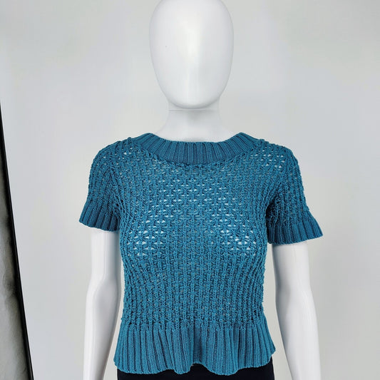 Maurices Girls Blue Open Knit Short-Sleeve Sweater (M)