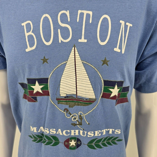 Vintage 1990s Boston Massachusetts Glitter Print Sailboat Tourist T-Shirt (M/L)