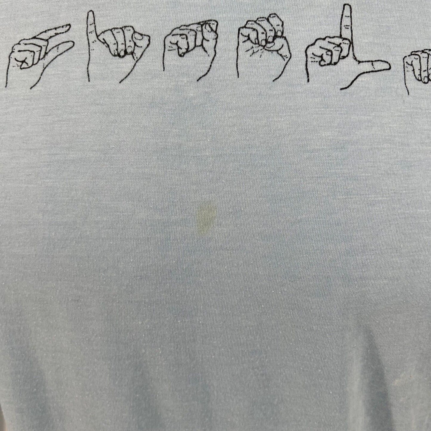 Vintage 1980s Hanes Light Blue Cotton/Poly ASL "Gisela" T-Shirt (Large)