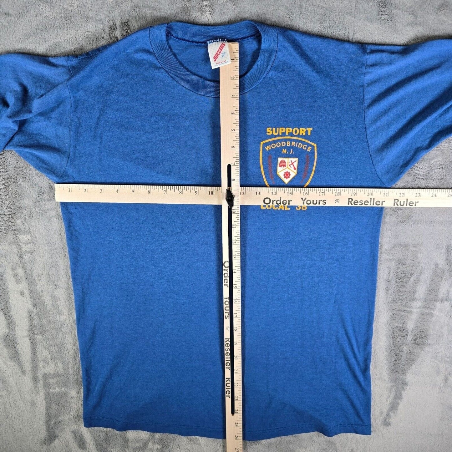 Vintage 1980s Blue Support Woodbridge New Jersey P.B.A. Local 38 T-Shirt (L)