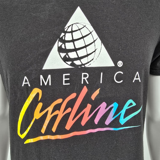 2010s "America Offline" America Online Rainbow Logo Parody Black T-Shirt (M)