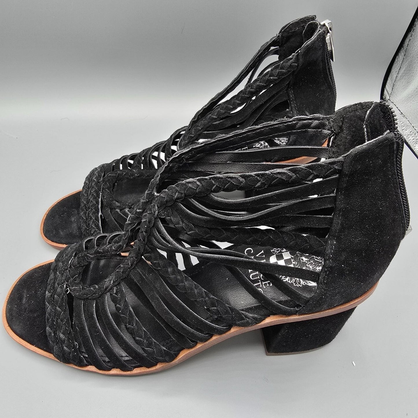 Vince Camuto Women's Black Suede Kestal Cage Gladiator Dress Sandals (8M)