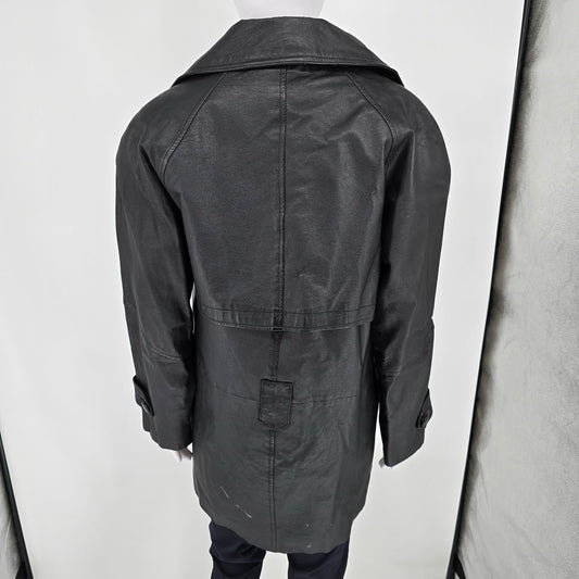 Vintage 1990s Leather Limited Thermolite Lined Black Car Coat (S) *Fair