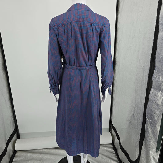 Vintage 1940s Blue/Red Foulard Print Belted Shirtwaist Midi Day Dress (M)