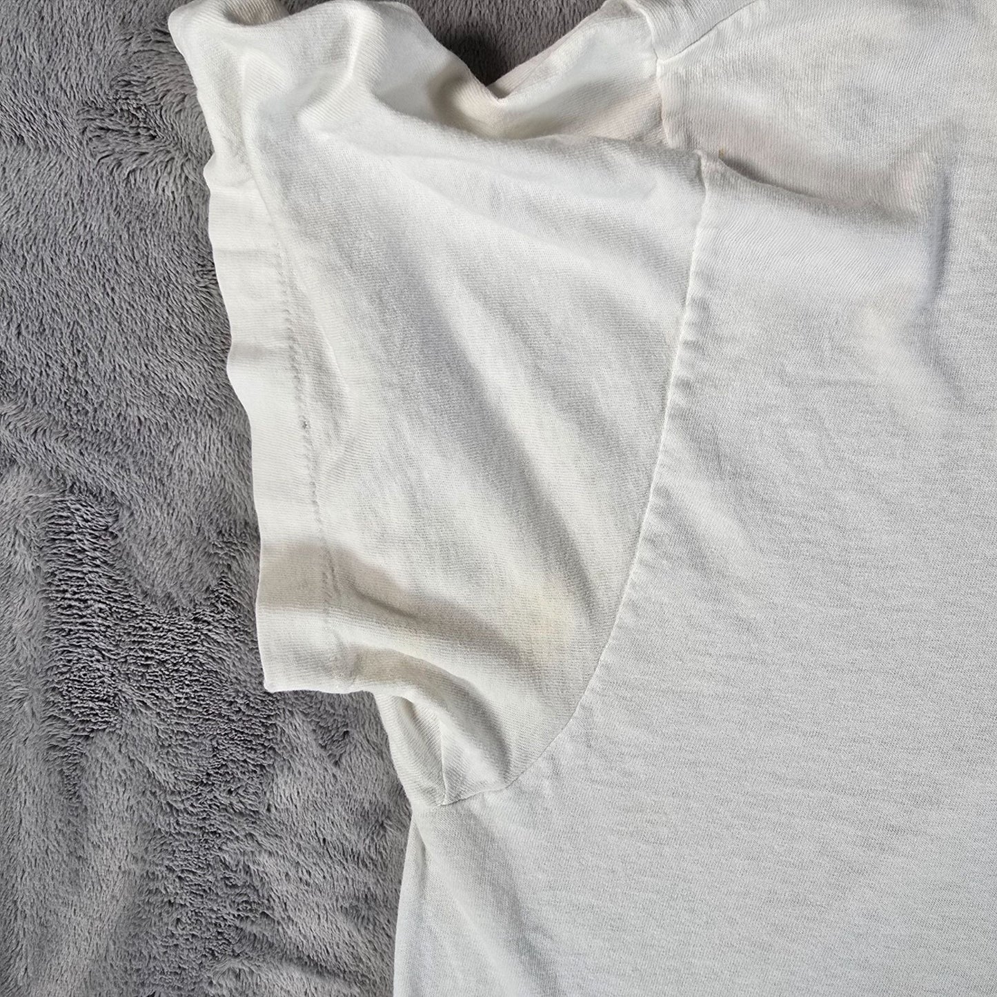 Vintage Y2K/Early 2000s Hanes Blank Single Stitch White Cotton T-Shirt (M/L)