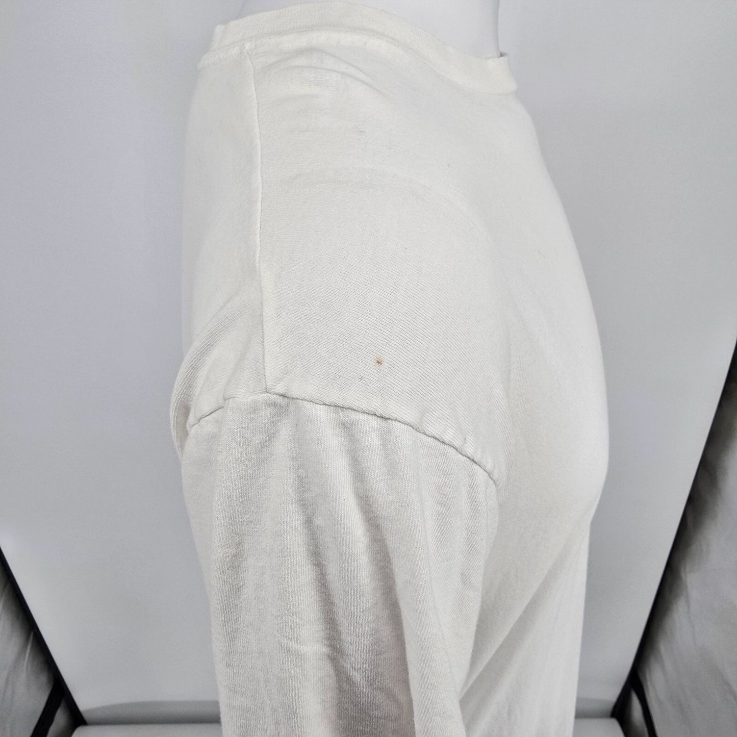 Vintage Y2K/Early 2000s Hanes Blank Single Stitch White Cotton T-Shirt (M/L)