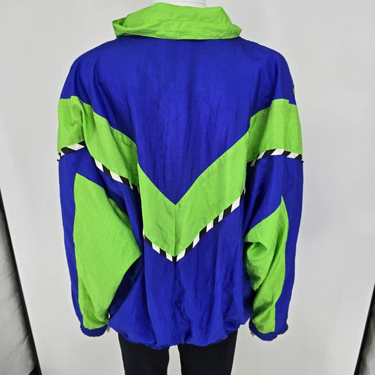 Vintage Early 1990s The Body Co. Women's Oversized Neon Windbreaker Jacket (M)