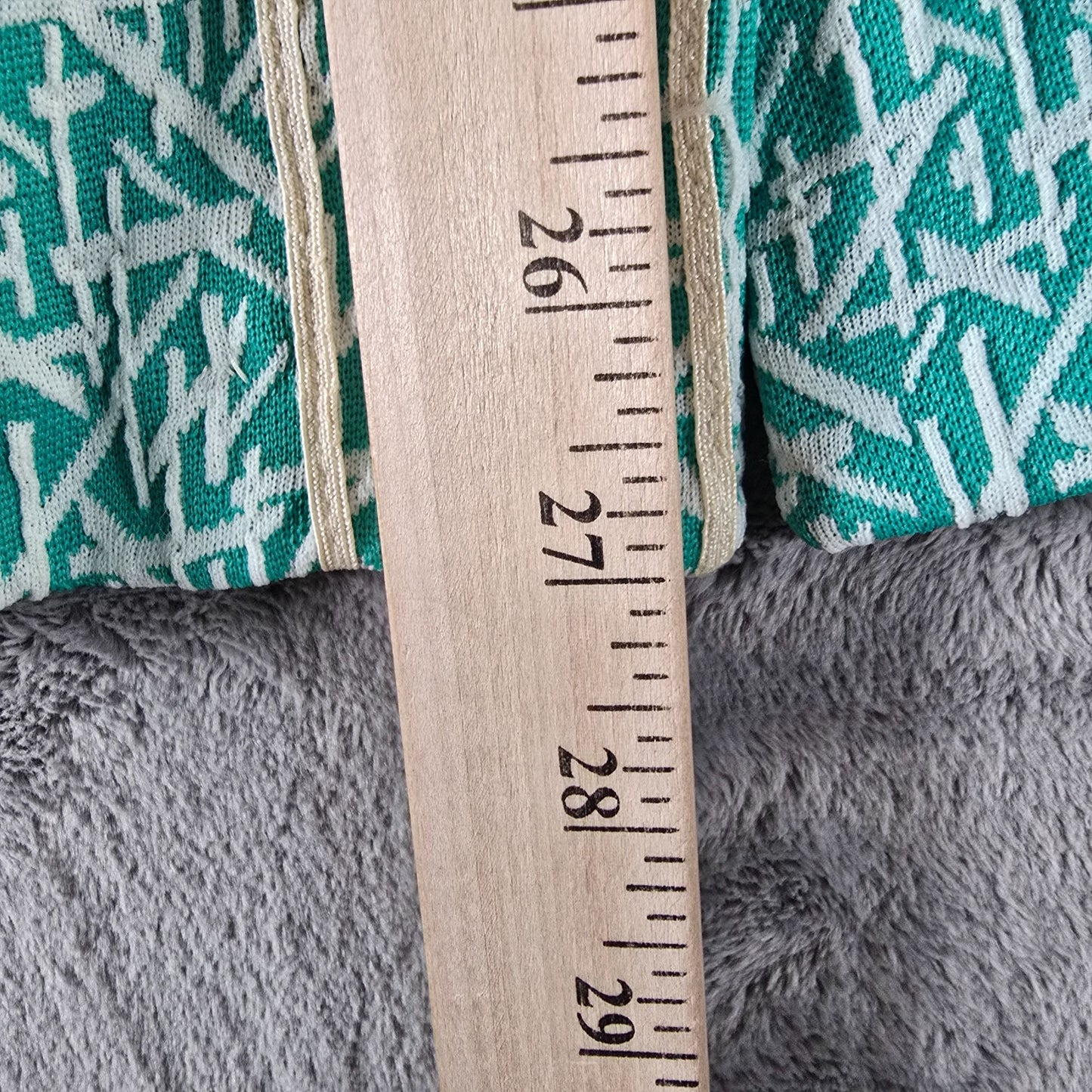 Vintage 1970s Turquoise Abstract Print Snap Front Housecoat Top (XL/XXL)