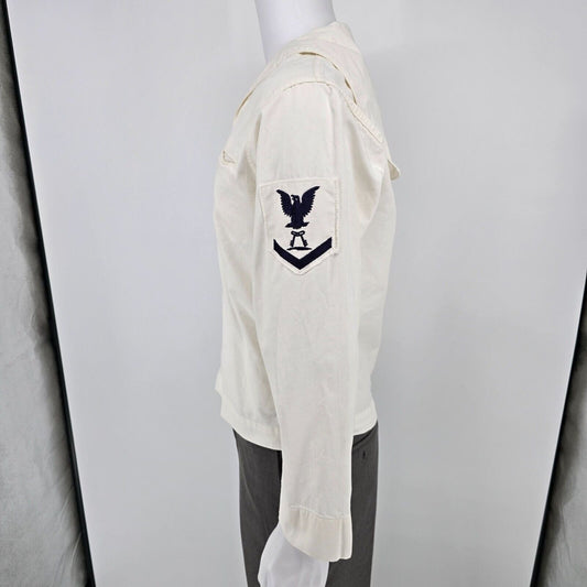 Vintage 1969 US Navy Logistics Specialist Undress White jumper Top (40R)