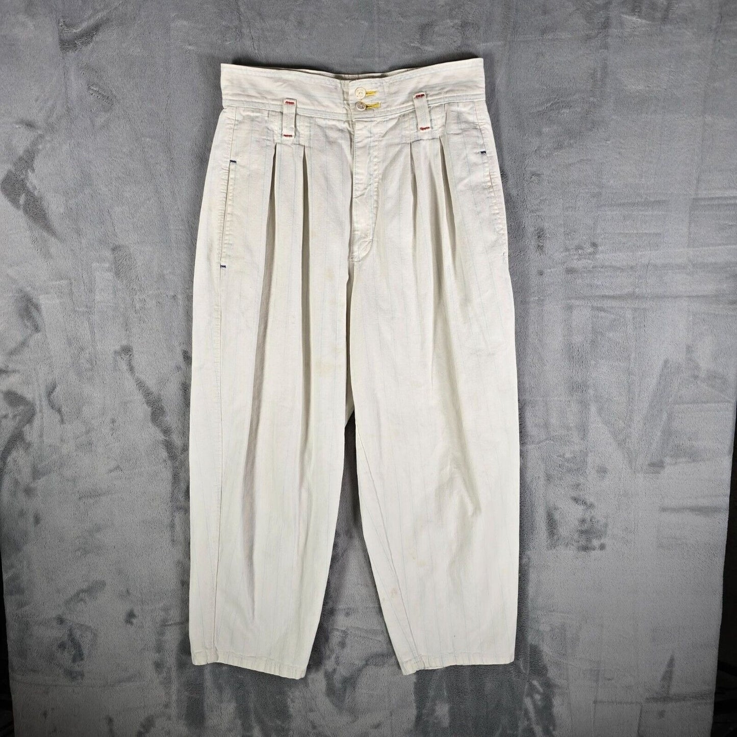 Vintage 1980s Distressed Lee "Puttering Around" Striped Golf Jeans (Juniors 13)