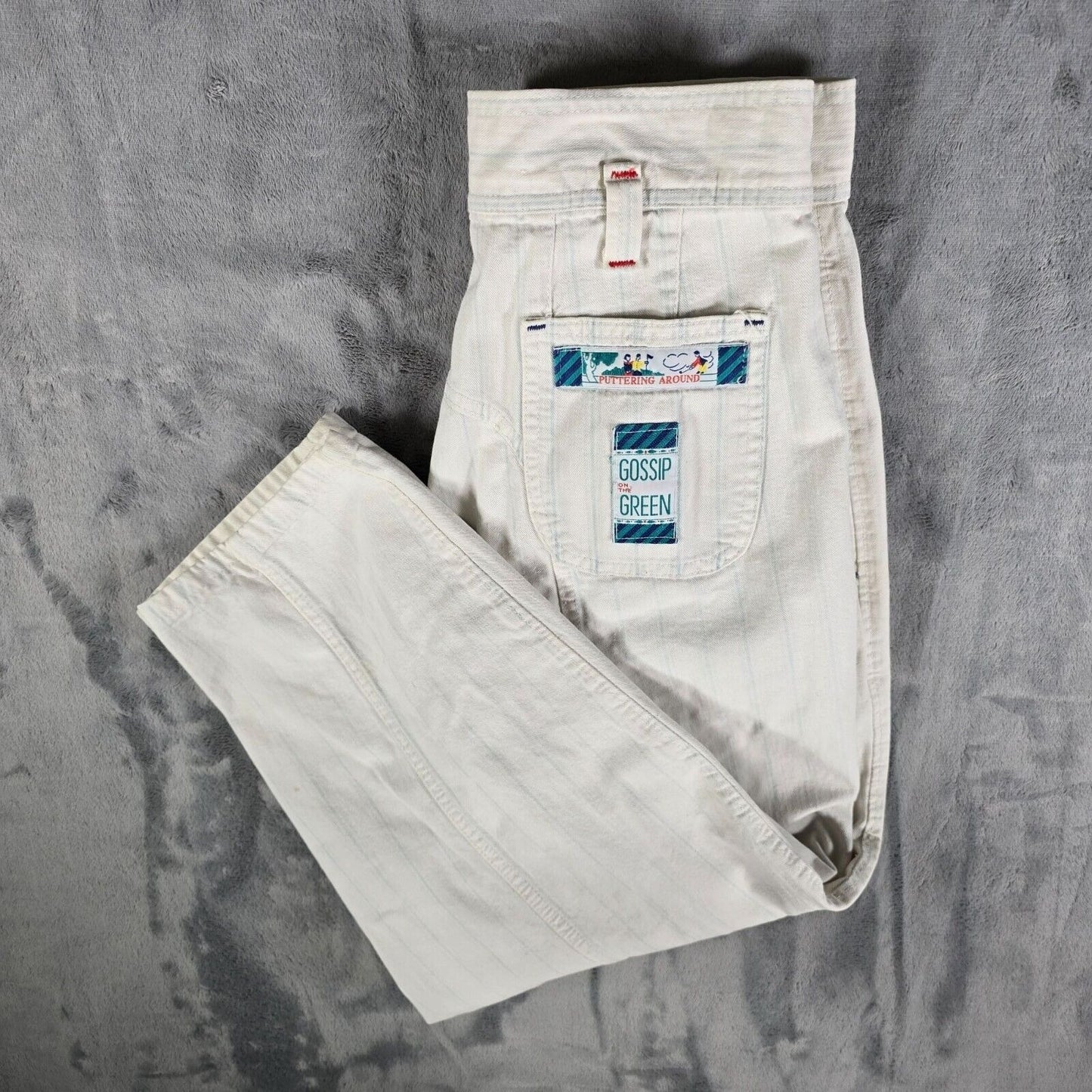 Vintage 1980s Distressed Lee "Puttering Around" Striped Golf Jeans (Juniors 13)
