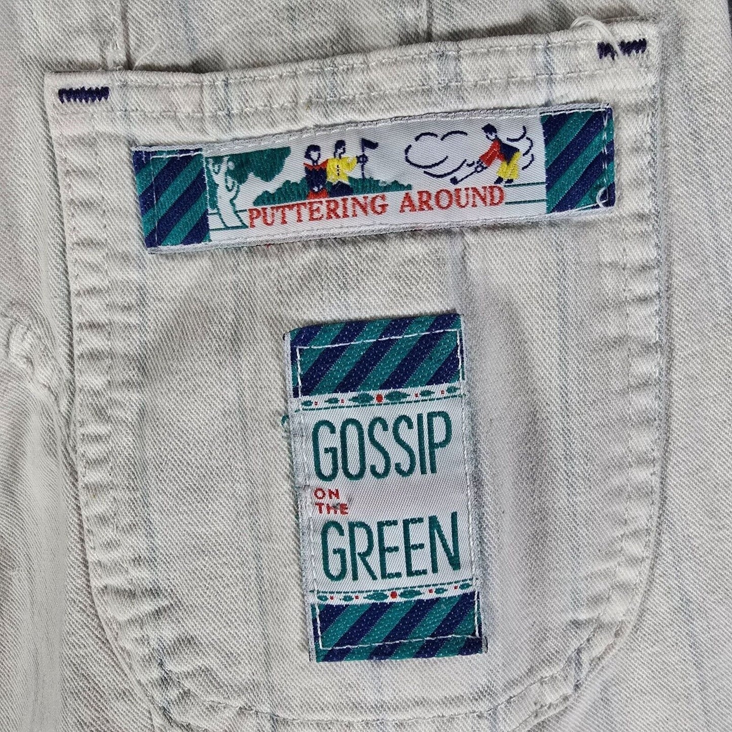 Vintage 1980s Distressed Lee "Puttering Around" Striped Golf Jeans (Juniors 13)