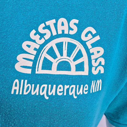 Vintage 1990s Maestas Glass Albuquerque, New Mexico Teal Promo/Work T-Shirt (L)