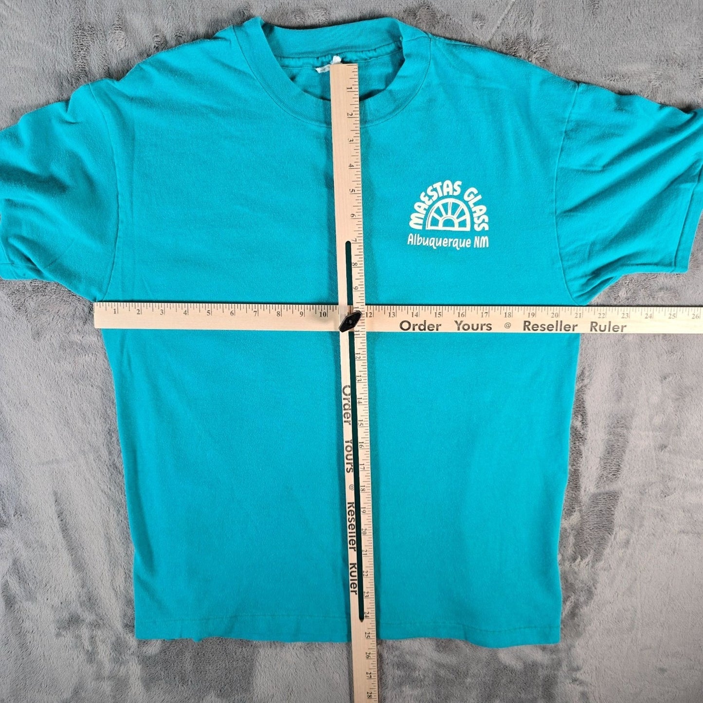 Vintage 1990s Maestas Glass Albuquerque, New Mexico Teal Promo/Work T-Shirt (L)