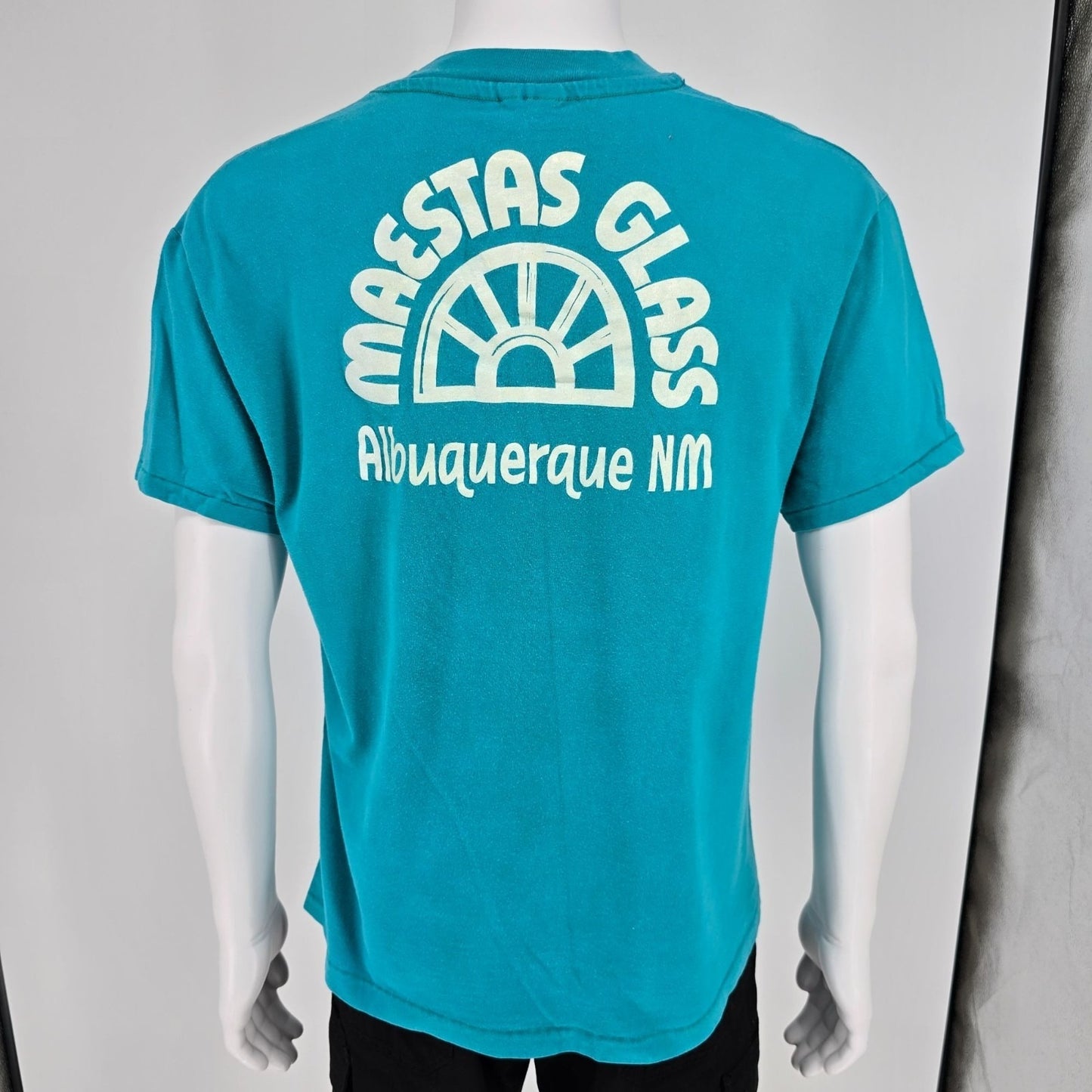 Vintage 1990s Maestas Glass Albuquerque, New Mexico Teal Promo/Work T-Shirt (L)