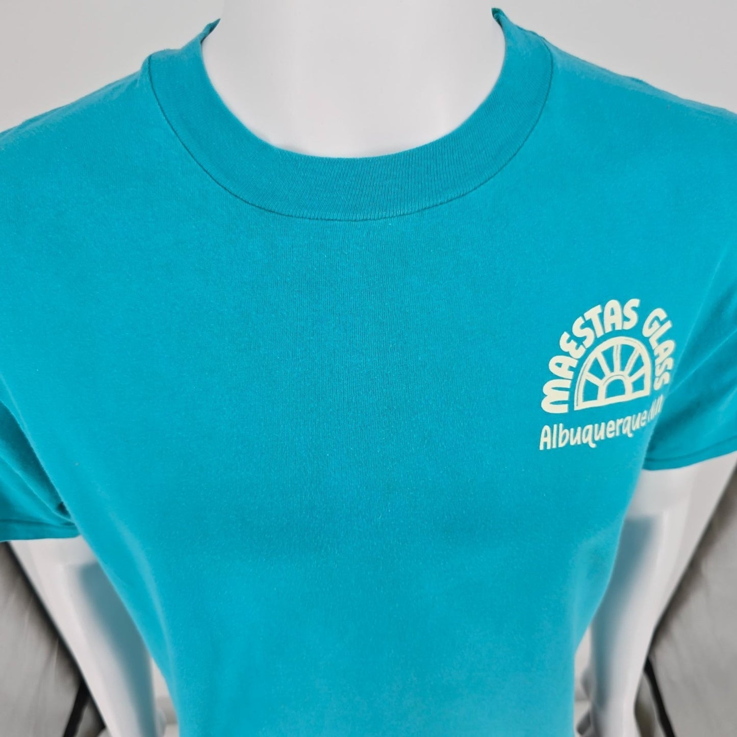 Vintage 1990s Maestas Glass Albuquerque, New Mexico Teal Promo/Work T-Shirt (L)