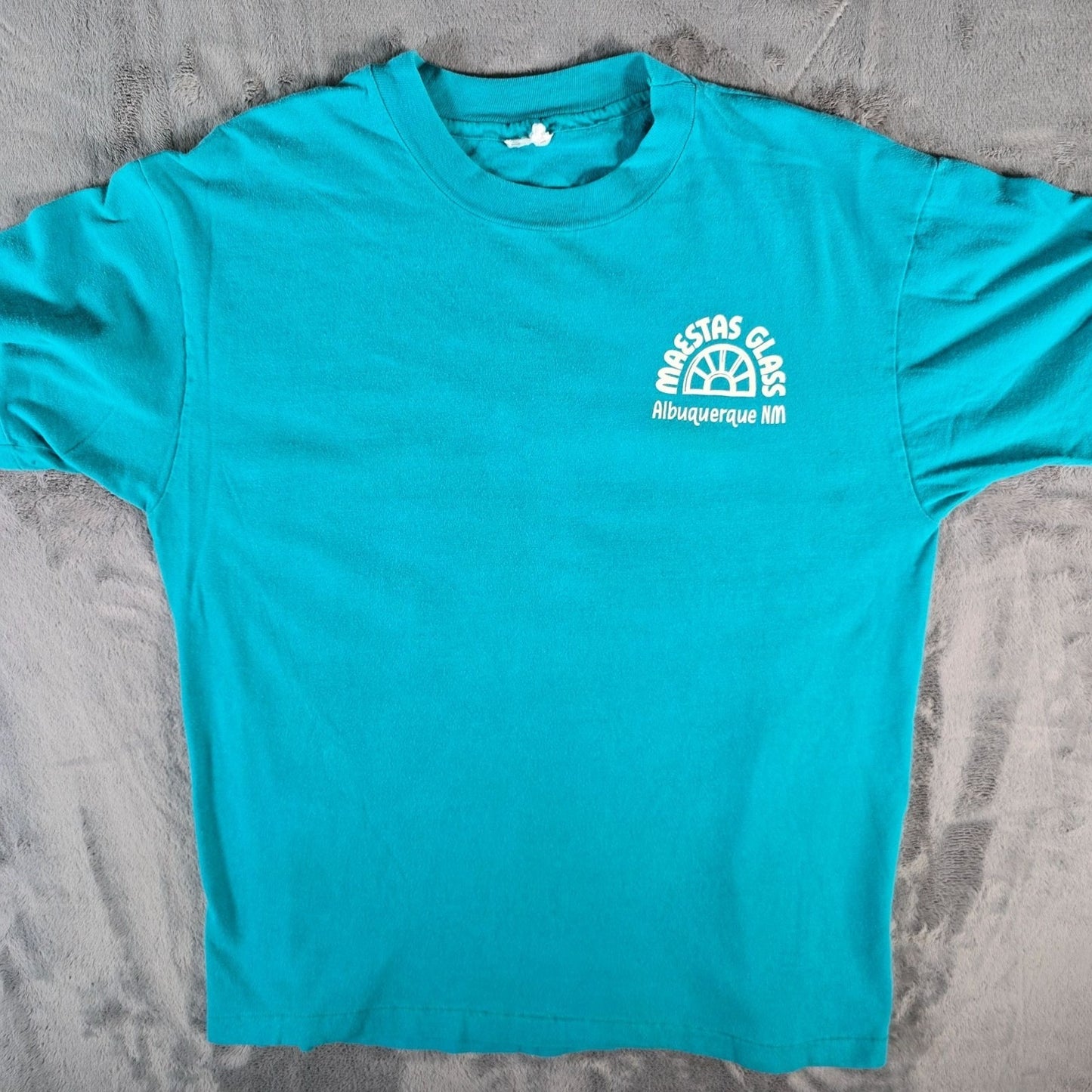 Vintage 1990s Maestas Glass Albuquerque, New Mexico Teal Promo/Work T-Shirt (L)