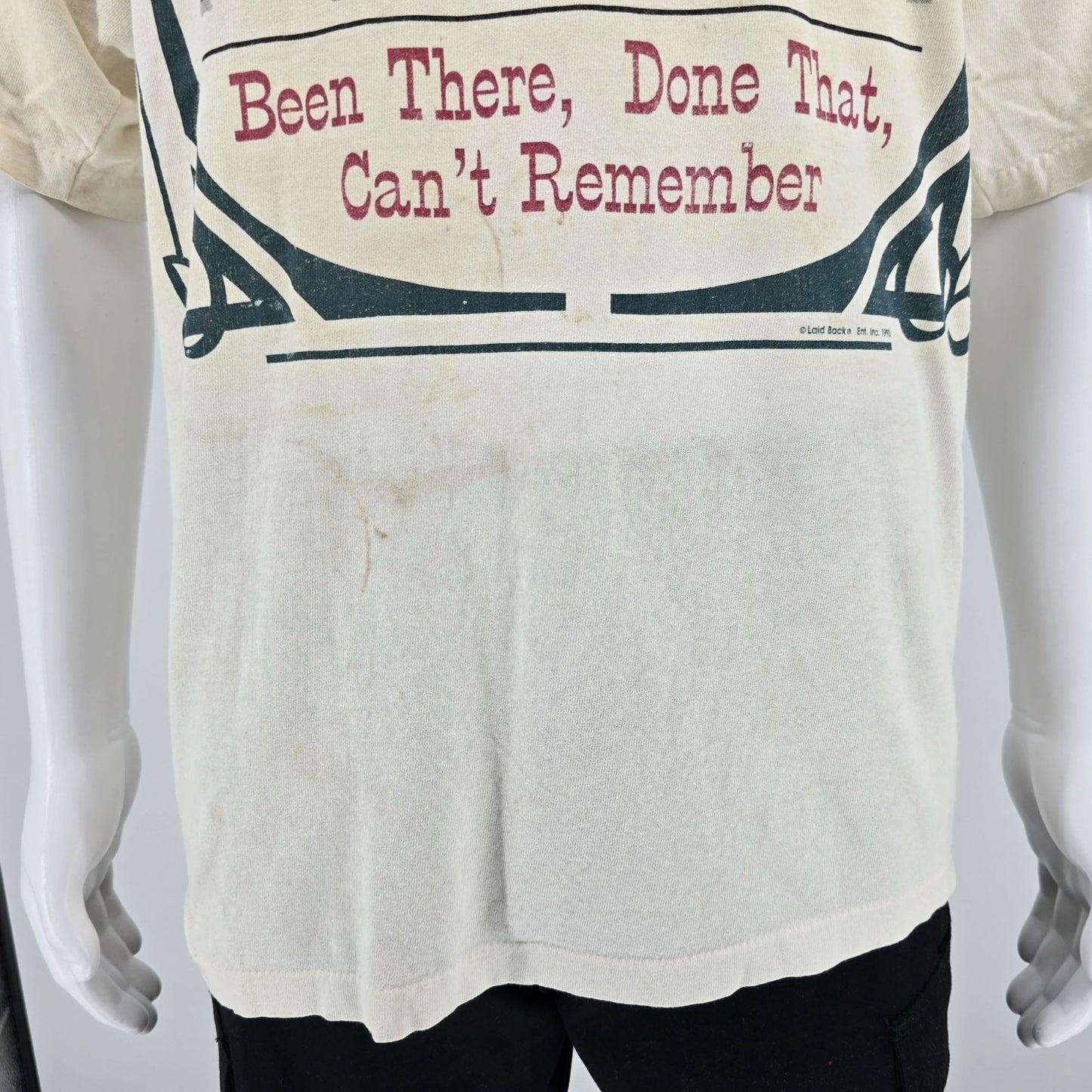 Distressed Vintage 1990s Laid Back "Genuine Antique Person" Graphic T-Shirt (XL)