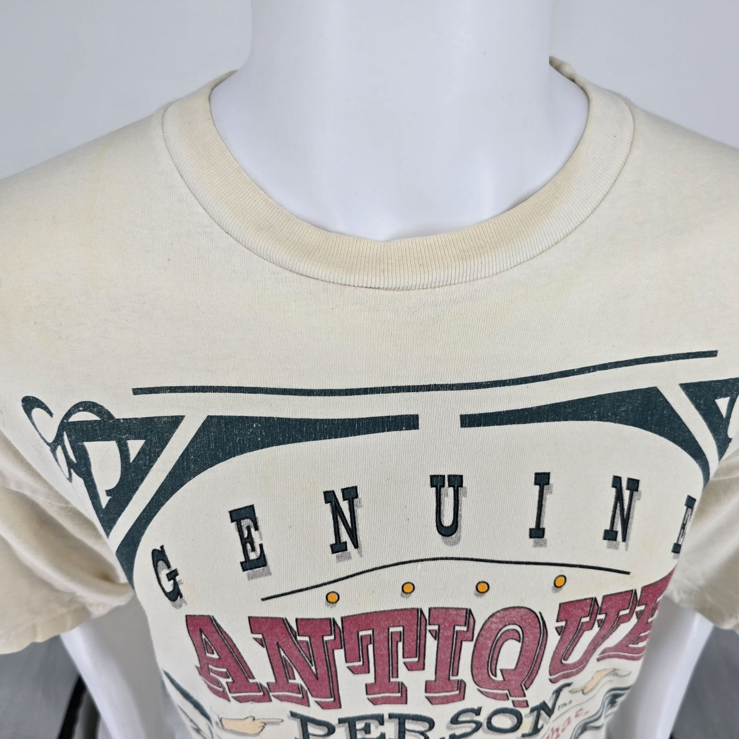 Distressed Vintage 1990s Laid Back "Genuine Antique Person" Graphic T-Shirt (XL)