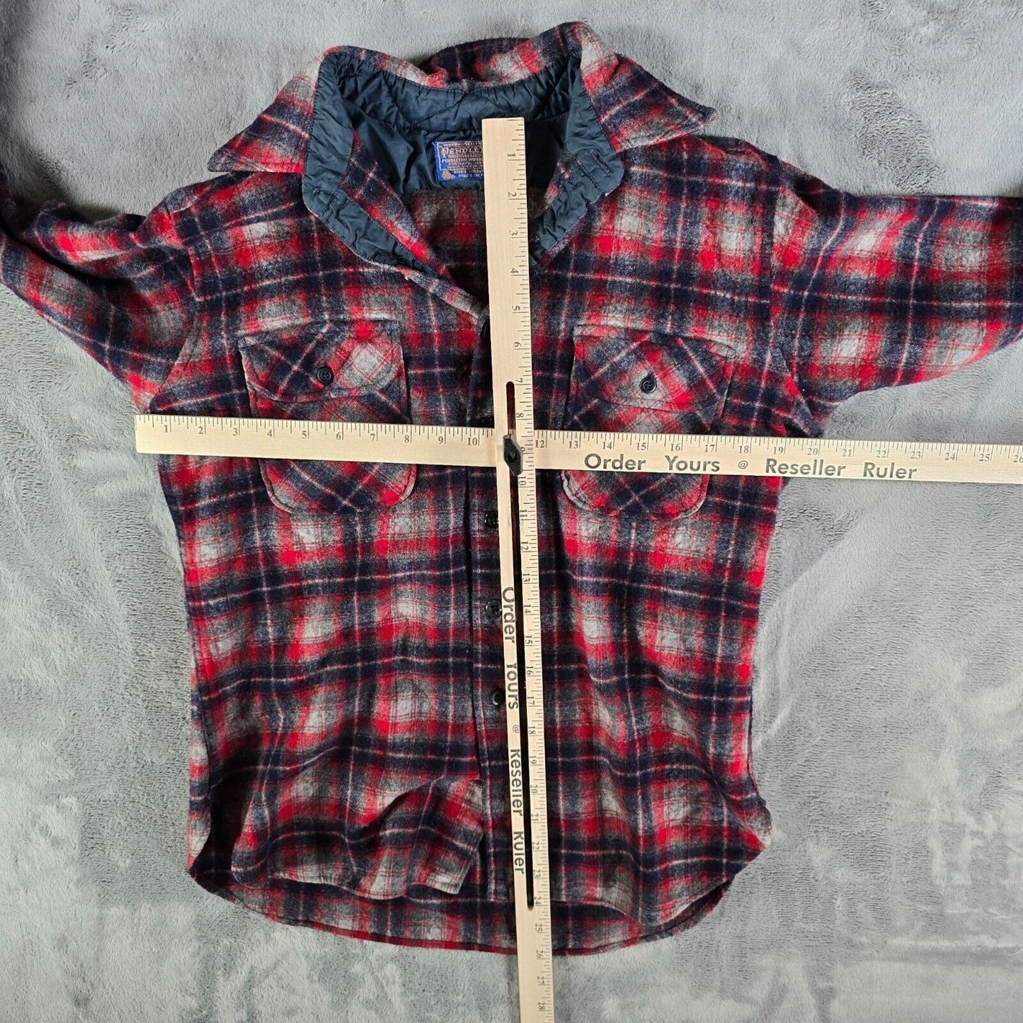 Vintage 1980s Pendleton Quilted Collar Red/Blue Plaid Wool Field Shirt (S) *Fair