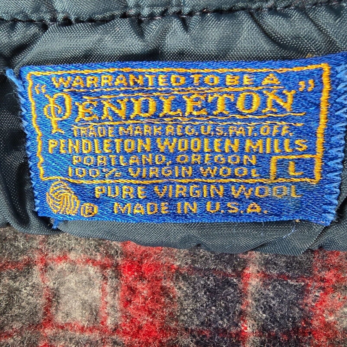 Vintage 1980s Pendleton Quilted Collar Red/Blue Plaid Wool Field Shirt (S) *Fair
