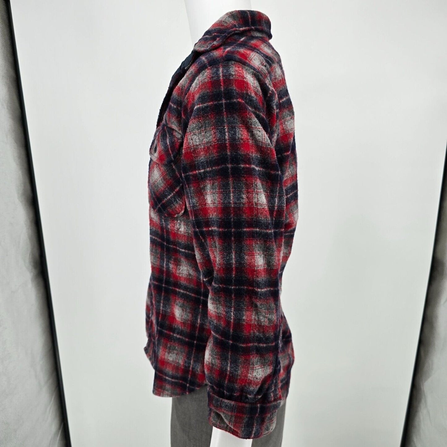 Vintage 1980s Pendleton Quilted Collar Red/Blue Plaid Wool Field Shirt (S) *Fair