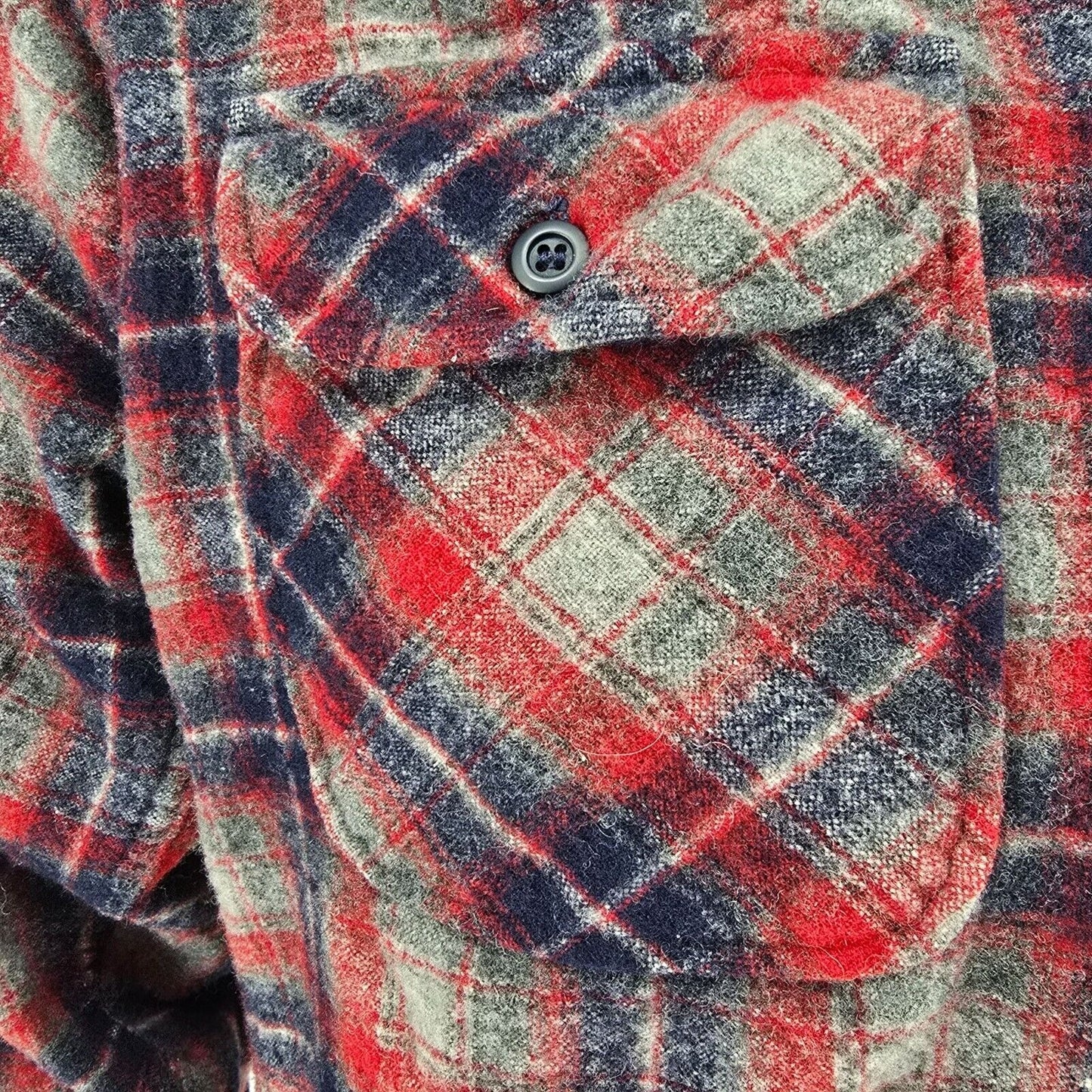 Vintage 1980s Pendleton Quilted Collar Red/Blue Plaid Wool Field Shirt (S) *Fair