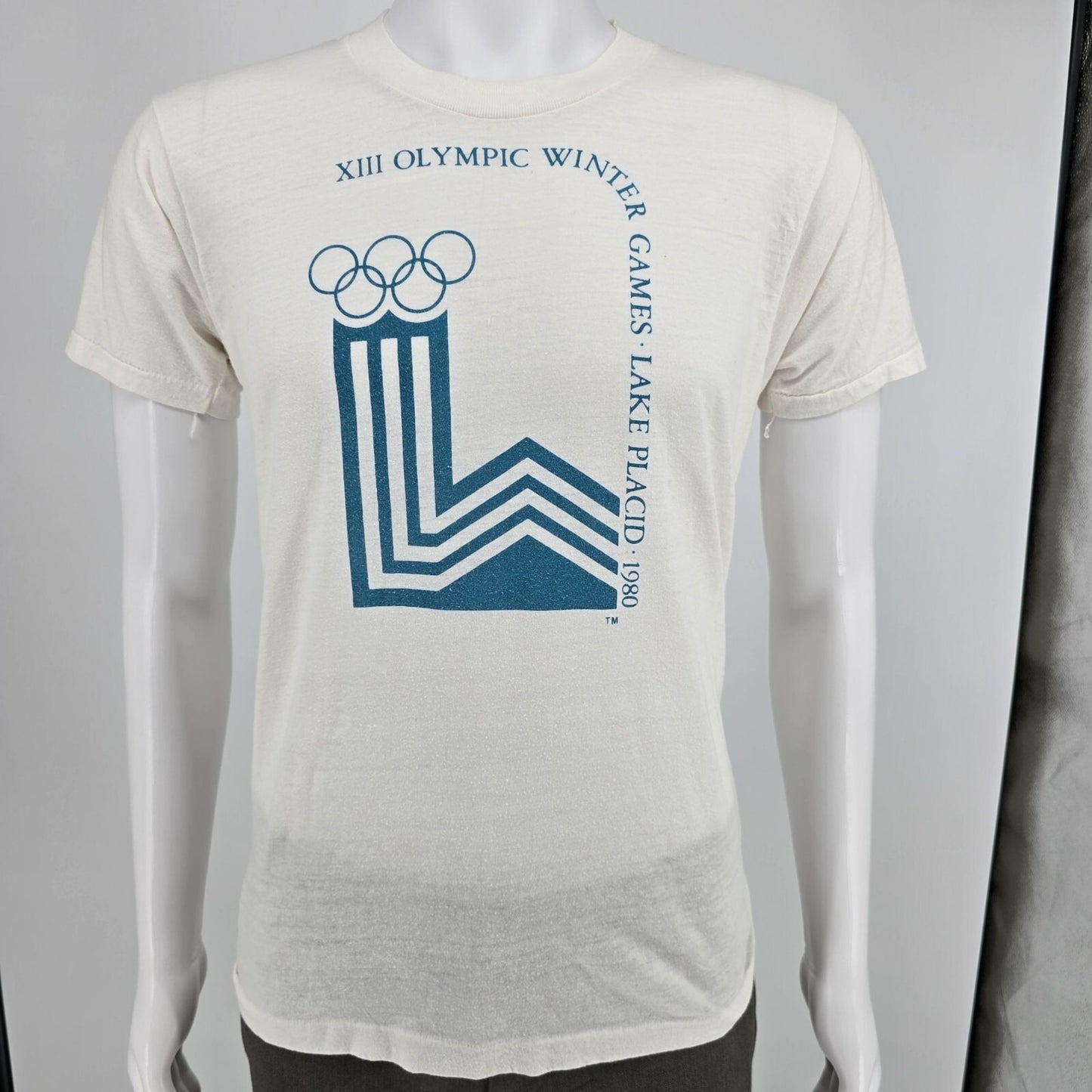 Vintage 1980s XII Olympic Winter Games Lake Placid 1980 White T-Shirt (S/M)