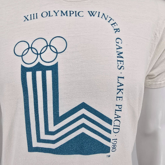 Vintage 1980s XII Olympic Winter Games Lake Placid 1980 White T-Shirt (S/M)