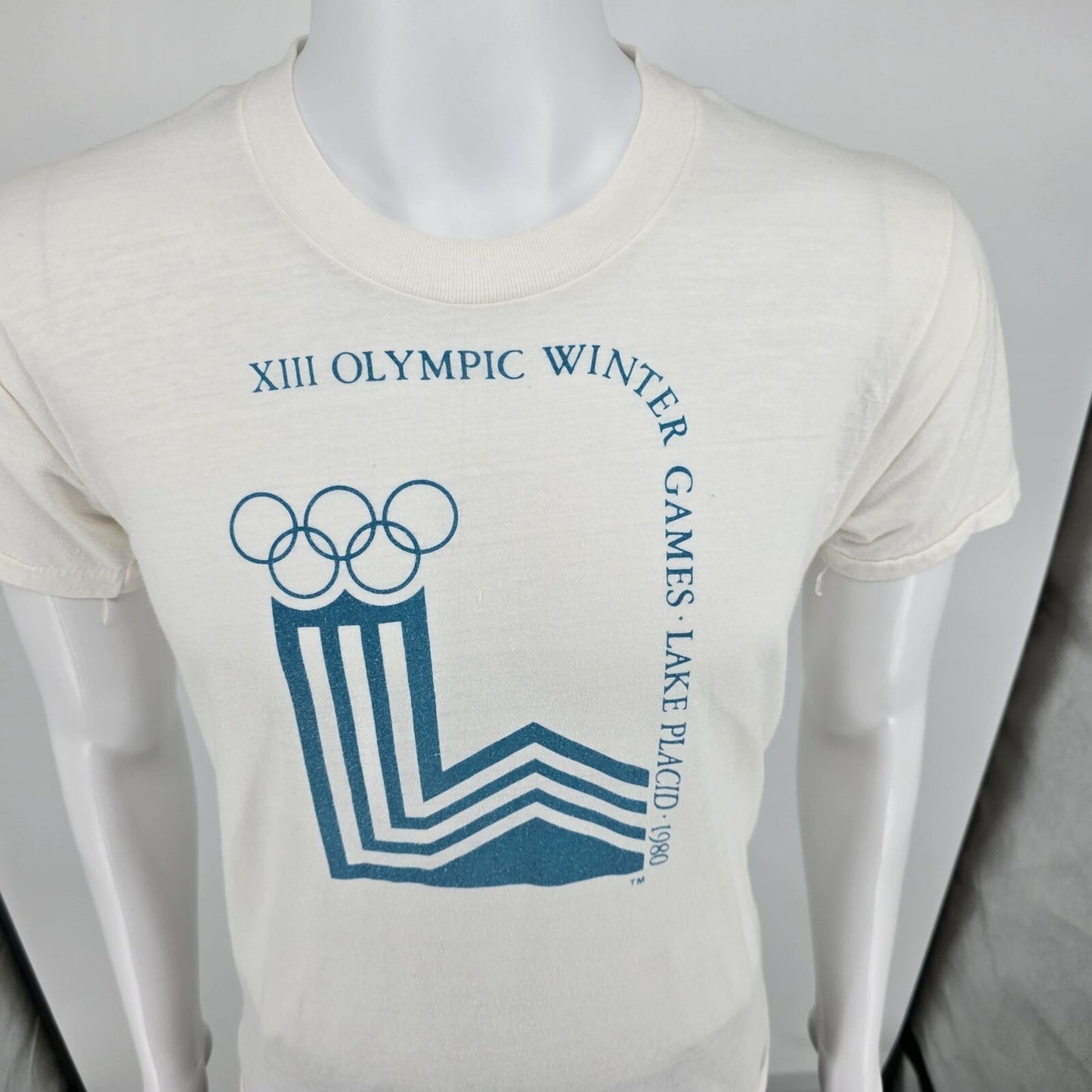 Vintage 1980s XII Olympic Winter Games Lake Placid 1980 White T-Shirt (S/M)