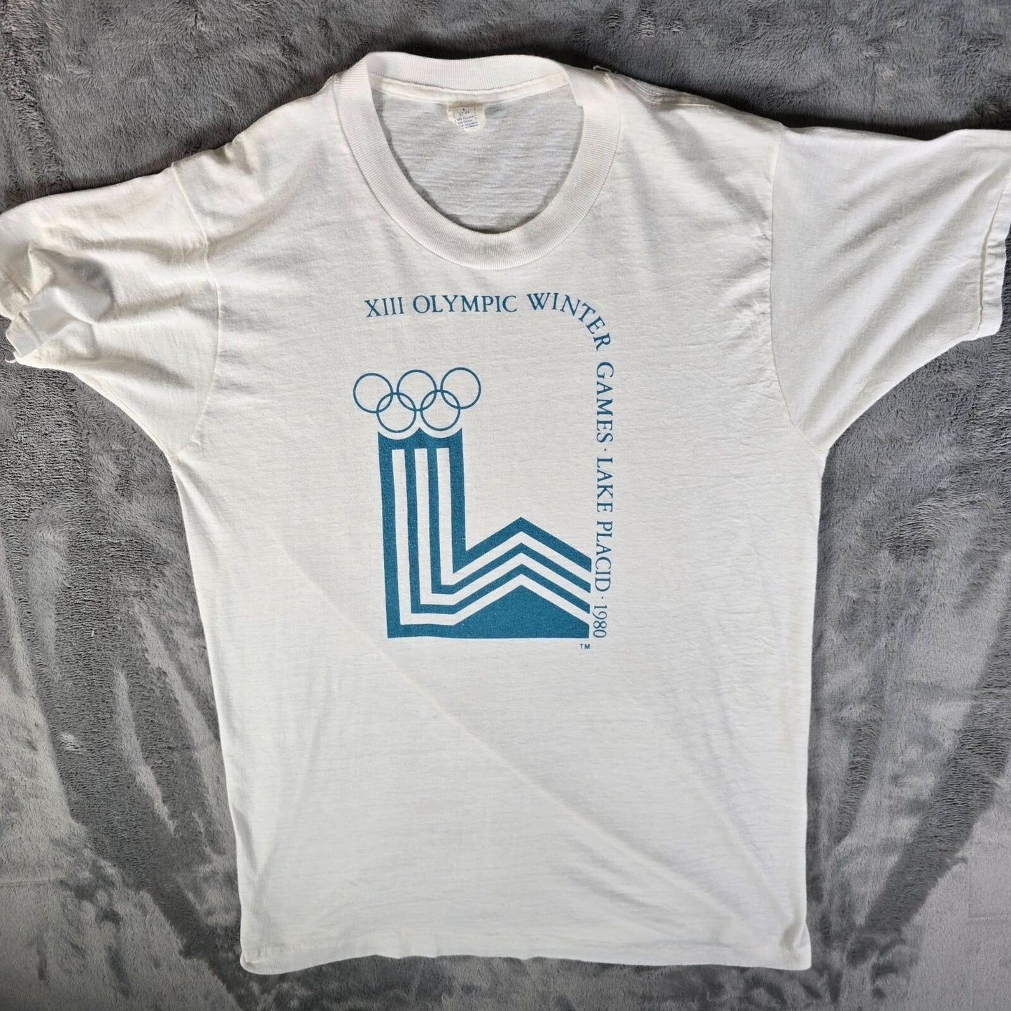 Vintage 1980s XII Olympic Winter Games Lake Placid 1980 White T-Shirt (S/M)