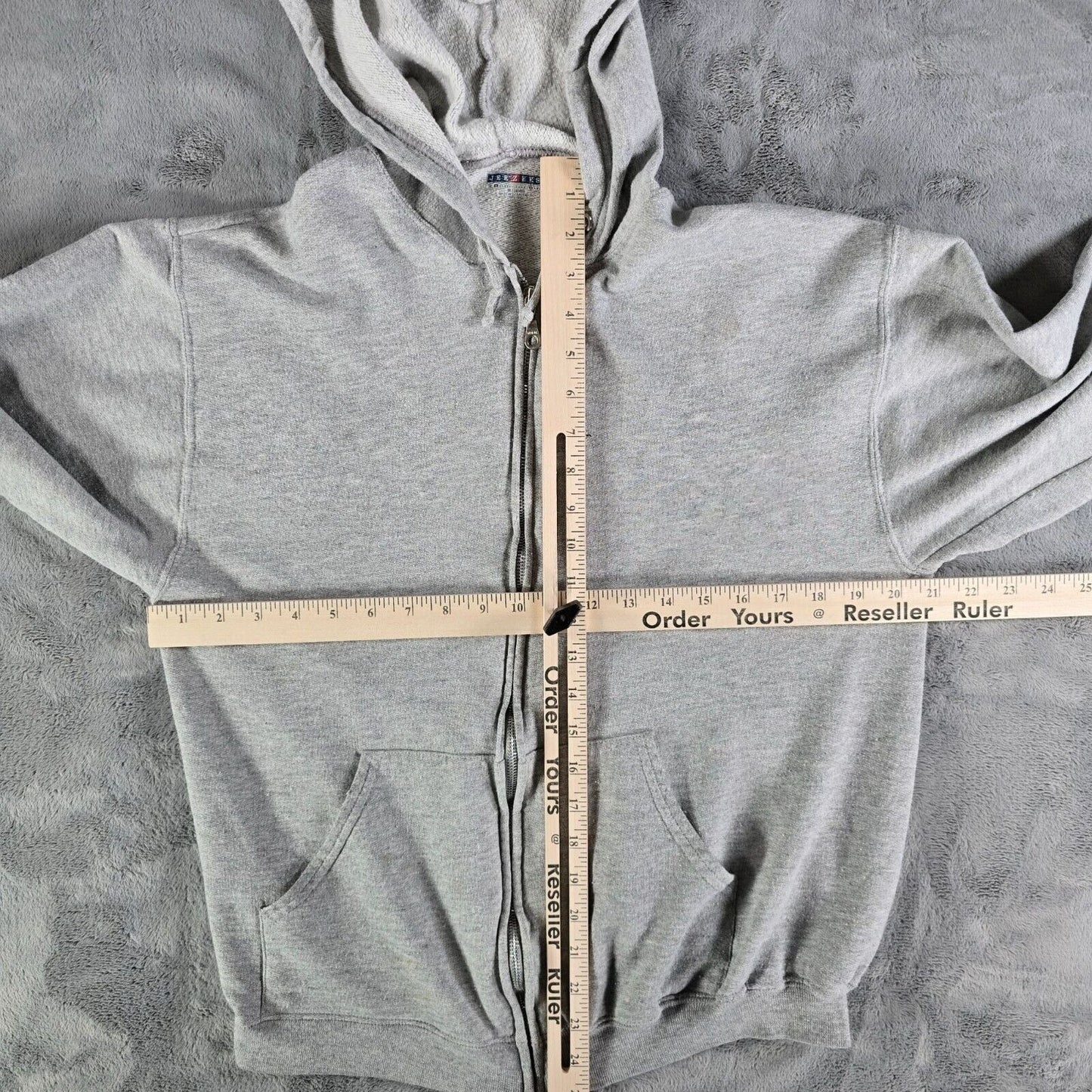 Distressed Vintage Y2K Jerzees Gray Terry-Lined Full-Zip Hooded Sweatshirt (M)