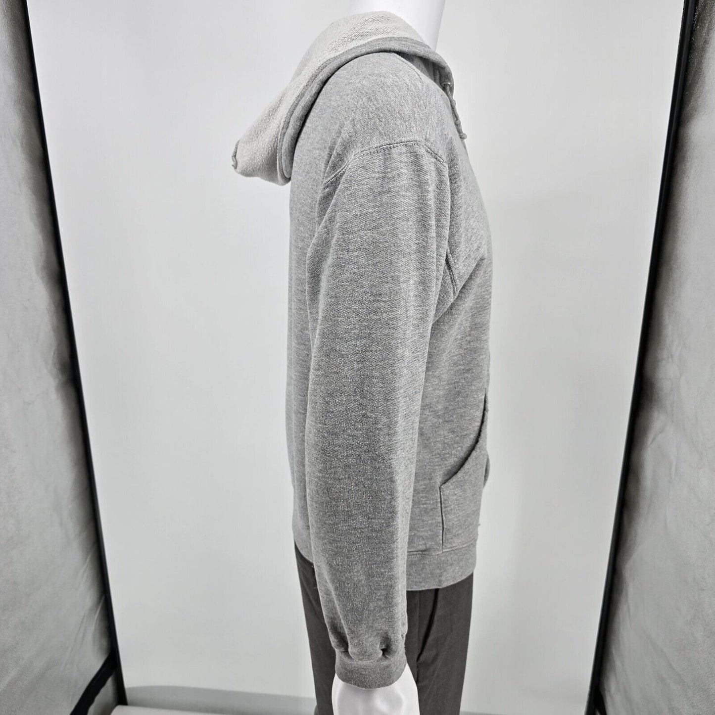 Distressed Vintage Y2K Jerzees Gray Terry-Lined Full-Zip Hooded Sweatshirt (M)