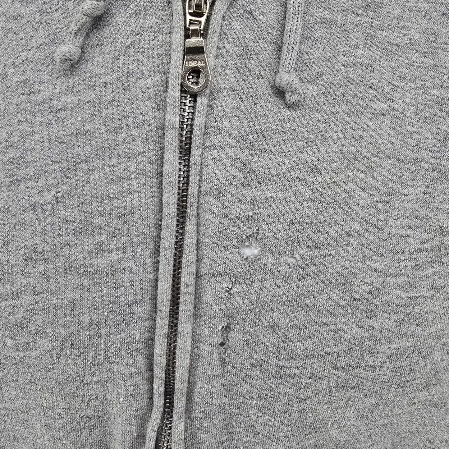 Distressed Vintage Y2K Jerzees Gray Terry-Lined Full-Zip Hooded Sweatshirt (M)