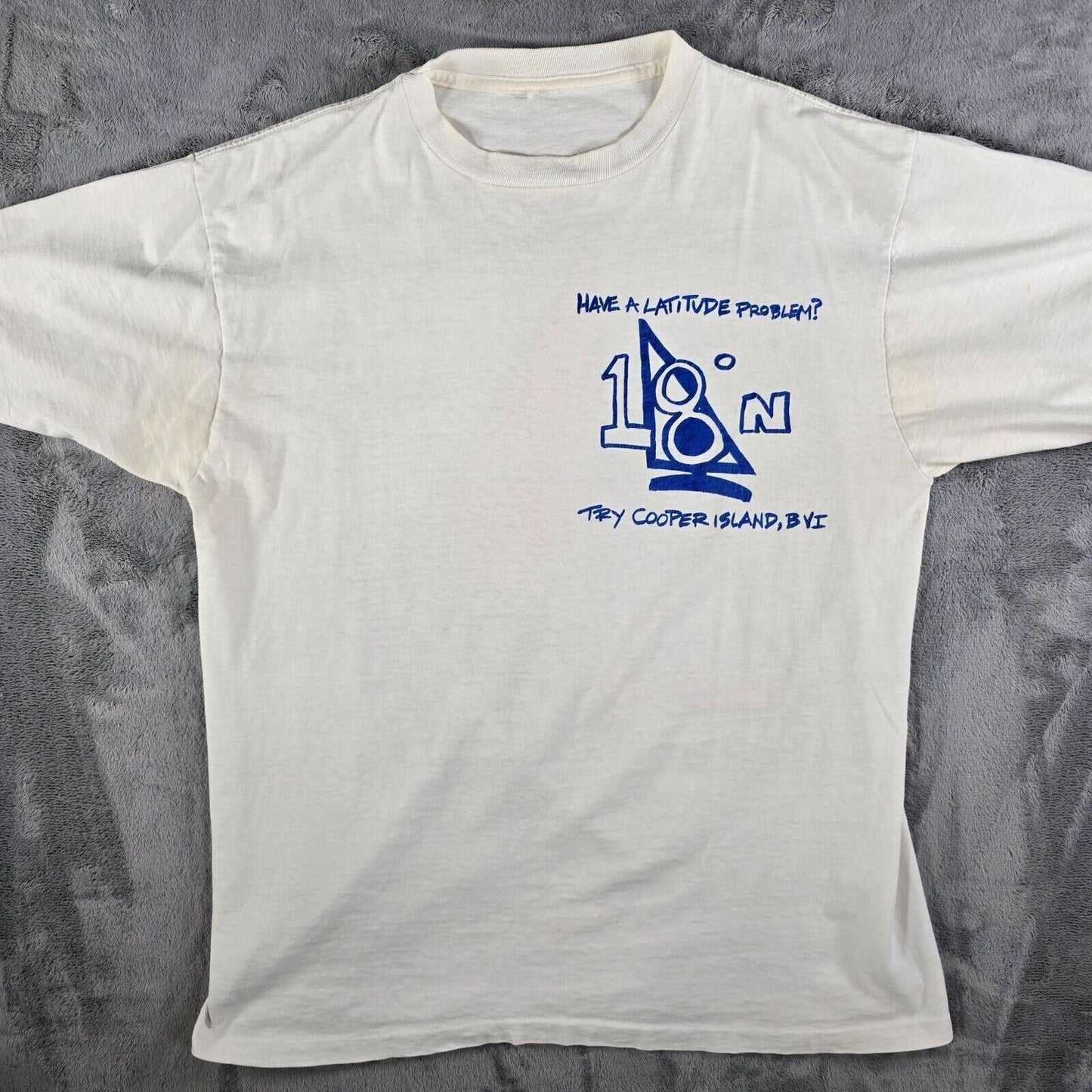 Vintage 1990s Have a Latitude Problem Try Cooper Island, BVI Graphic T-Shirt (L)