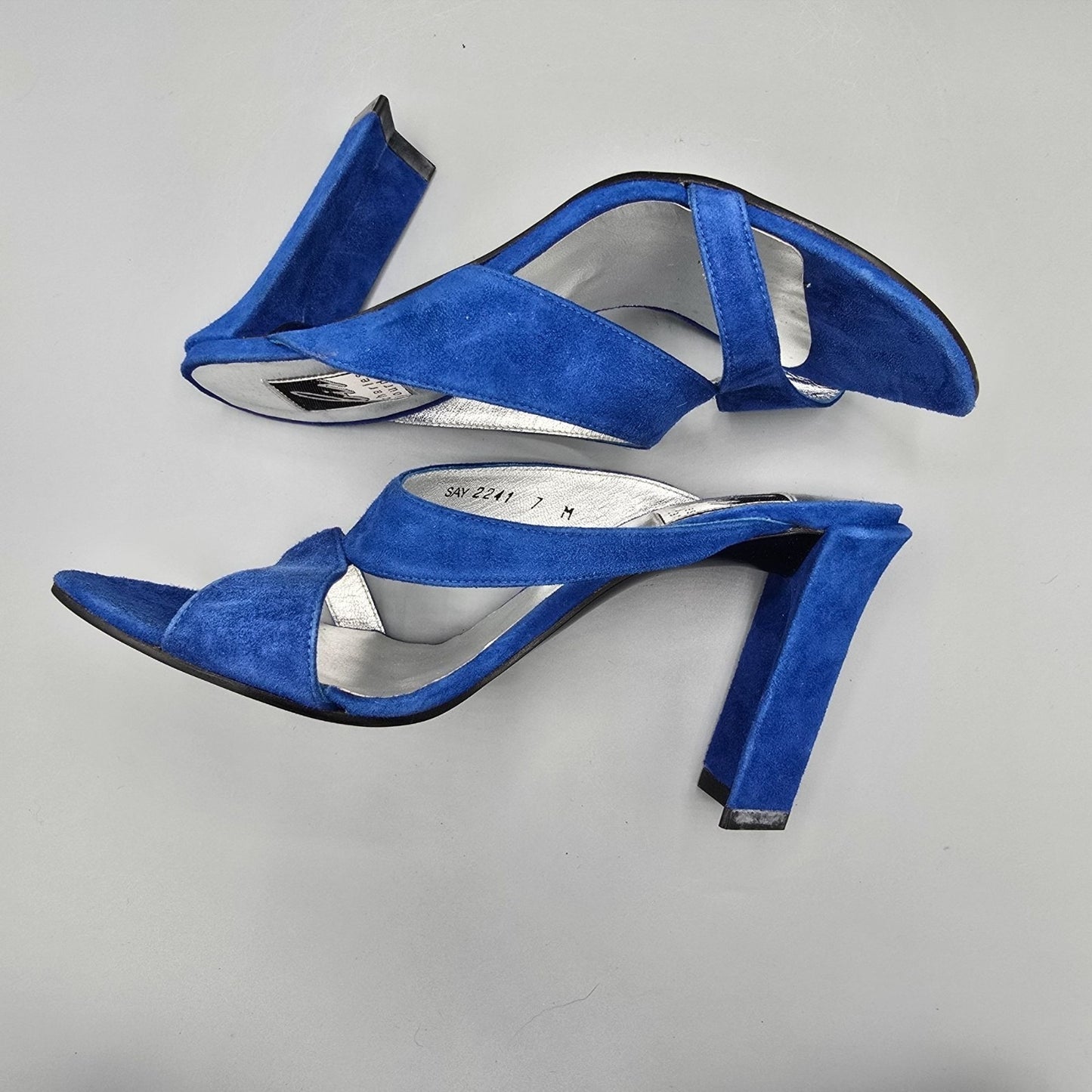 Vintage 1990s Bis Charles Jourdan Colbalt Suede Flared Heel Mule Sandals (7M)