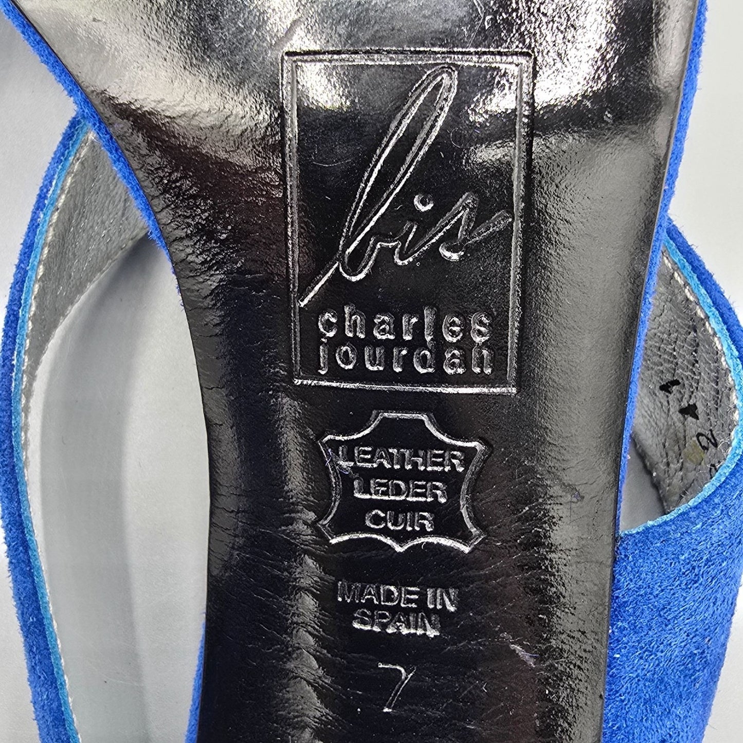 Vintage 1990s Bis Charles Jourdan Colbalt Suede Flared Heel Mule Sandals (7M)