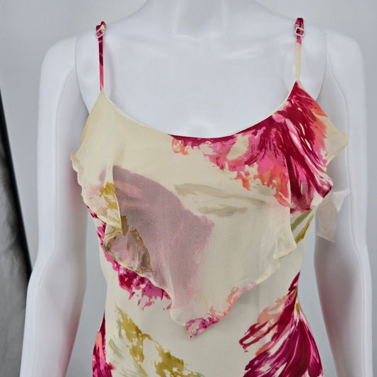 Vintage Y2K Caché Silk Chiffon Floral Bias-Cut Sleeveless Slip Dress (Size 4/S)