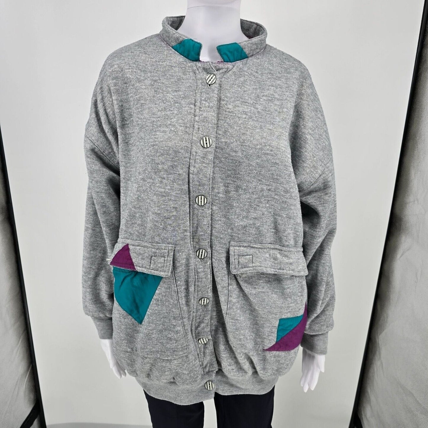 Vintage 80s/90s "be in the current seen" Geometric Gray Oversized Jacket (OSFA)