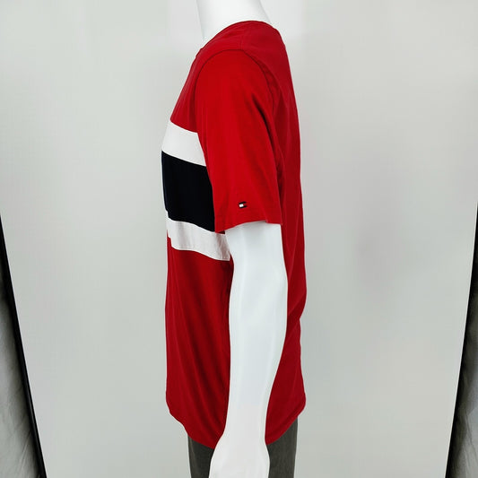 Tommy Hilfiger Men's Colorblock Stripe Red Crewneck T-Shirt (XL)