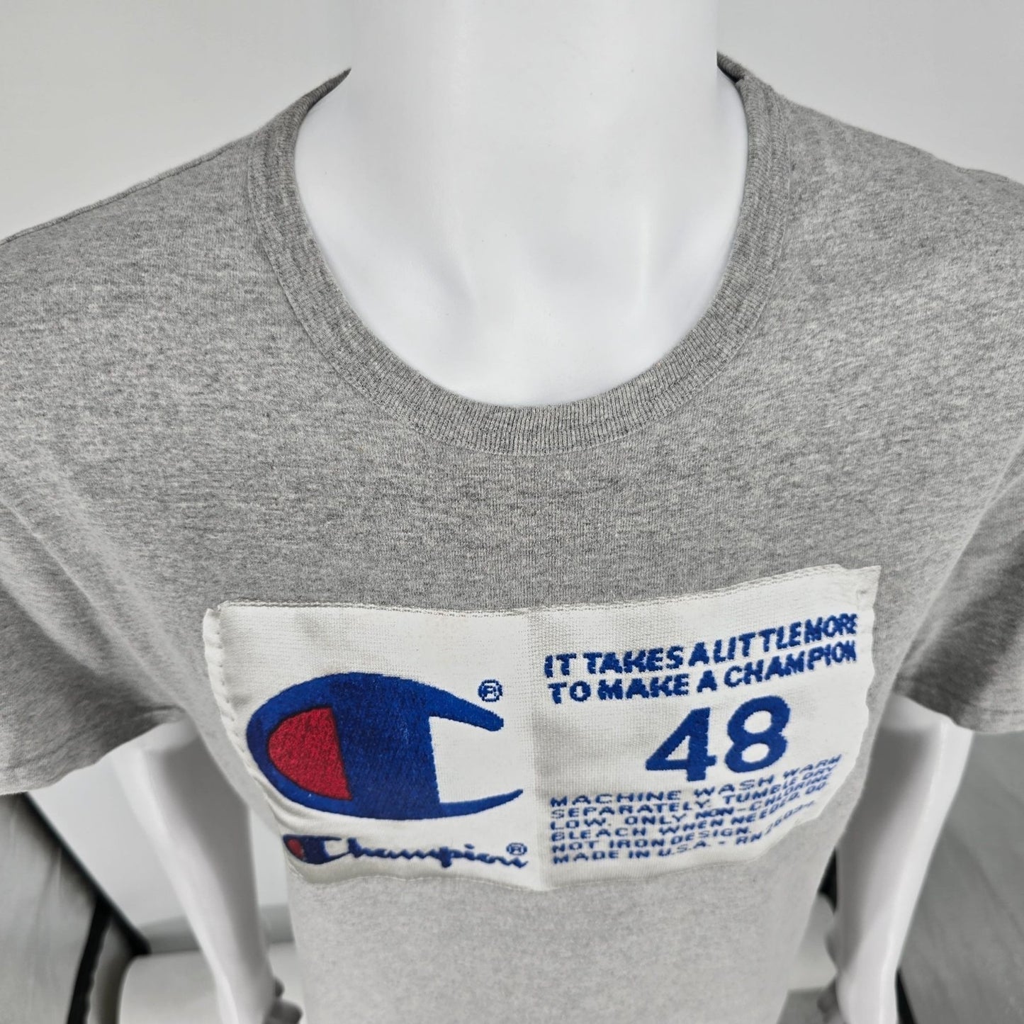 2020 Champion Photo-Real Jocktag Heritage Tee Oxford Gray T-Shirt (L) *Flaws