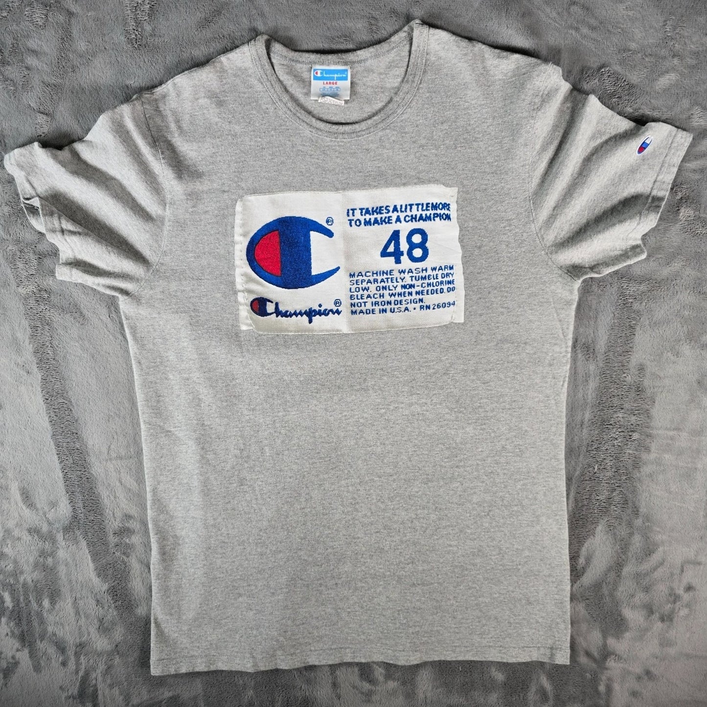 2020 Champion Photo-Real Jocktag Heritage Tee Oxford Gray T-Shirt (L) *Flaws