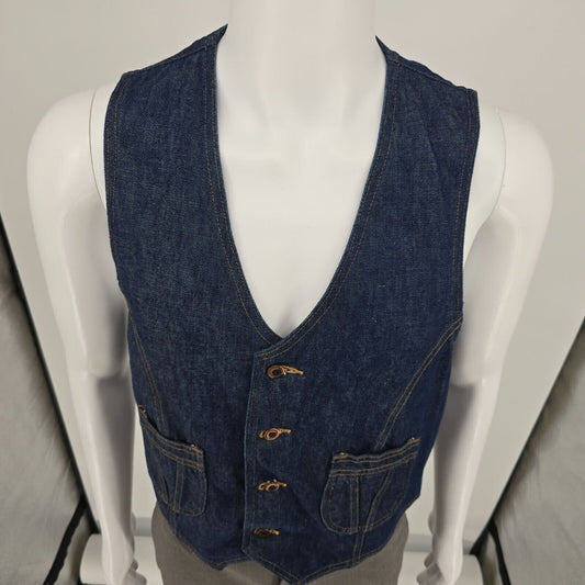 Vintage 1980s Wrangler Made in USA Western Workwear Denim Vest (Size 36/ Small)